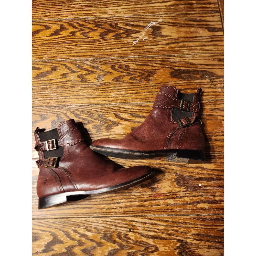 Frye | Anna Gore Brown Biker Buckle Boot Sz 6.5